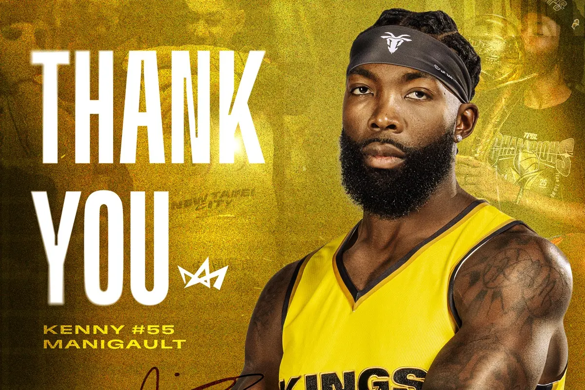 ▲新北國王籃球隊今（5）日宣布，洋將曼尼高（Kenny Manigault）將於本季結束後離隊，球團感謝他自2022年加盟以來三季的全力投入與精彩表現，陪伴國王三度挺進總冠軍賽，並攜手完成2023-24與2024-25賽季二連霸，留下無數關鍵時刻與珍貴記憶。（圖／新北國王球團提供）