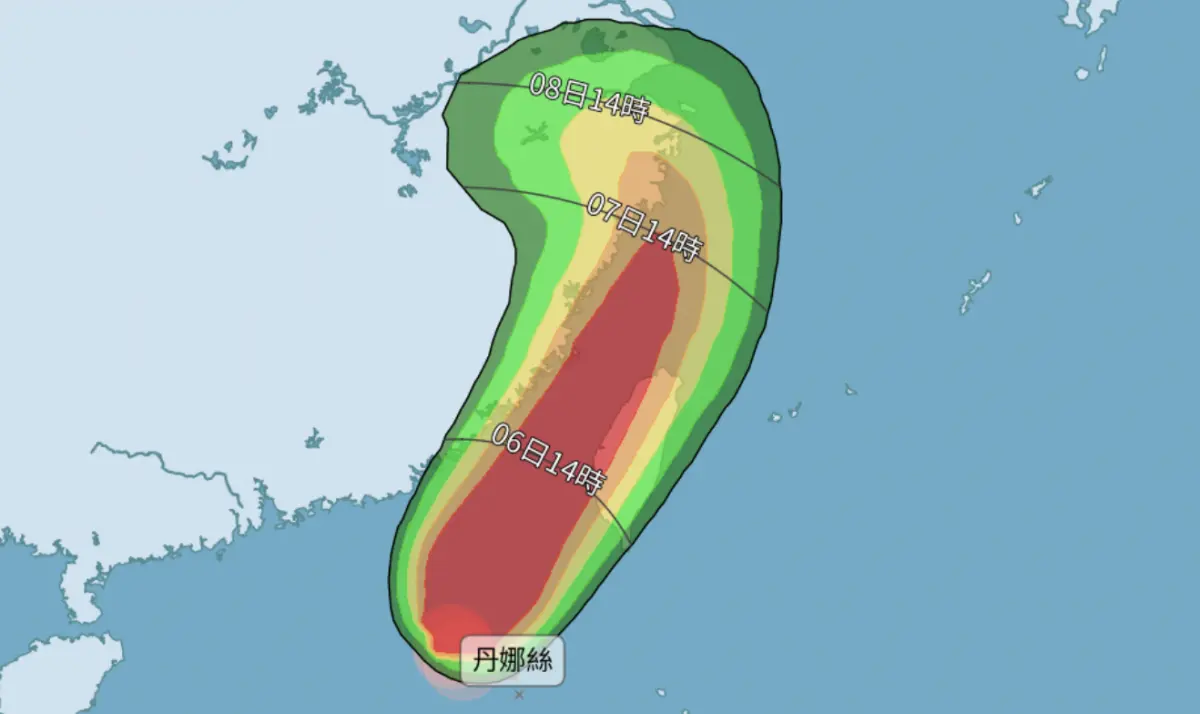 ▲輕度颱風丹娜絲未來2天高機率由南往北通過台灣海峽，確定成為2025年第一個侵襲台灣的颱風。（圖／中央氣象署）