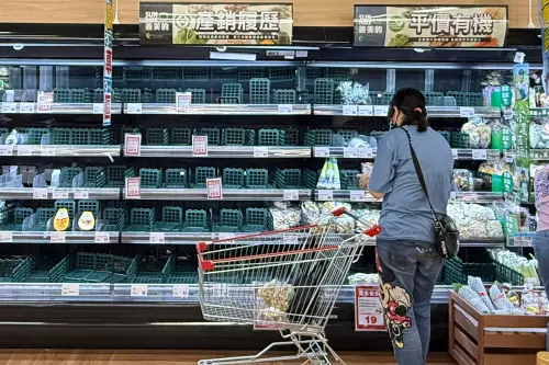 丹娜絲颱風將來,記者直擊高雄兩家全聯購物中心,其中前鎮廣東三店的架上在地履歷蔬菜,幾乎全被搶空,僅剩一旁的進口蔬菜。(圖/記者葉盛耀攝) ▲丹娜絲颱風將來,記者直擊高雄兩家全聯購物中心,其中前鎮廣東三店的架上在地履歷蔬菜,幾乎全被搶空,僅剩一旁的進口蔬菜。(圖/記者葉盛耀攝)