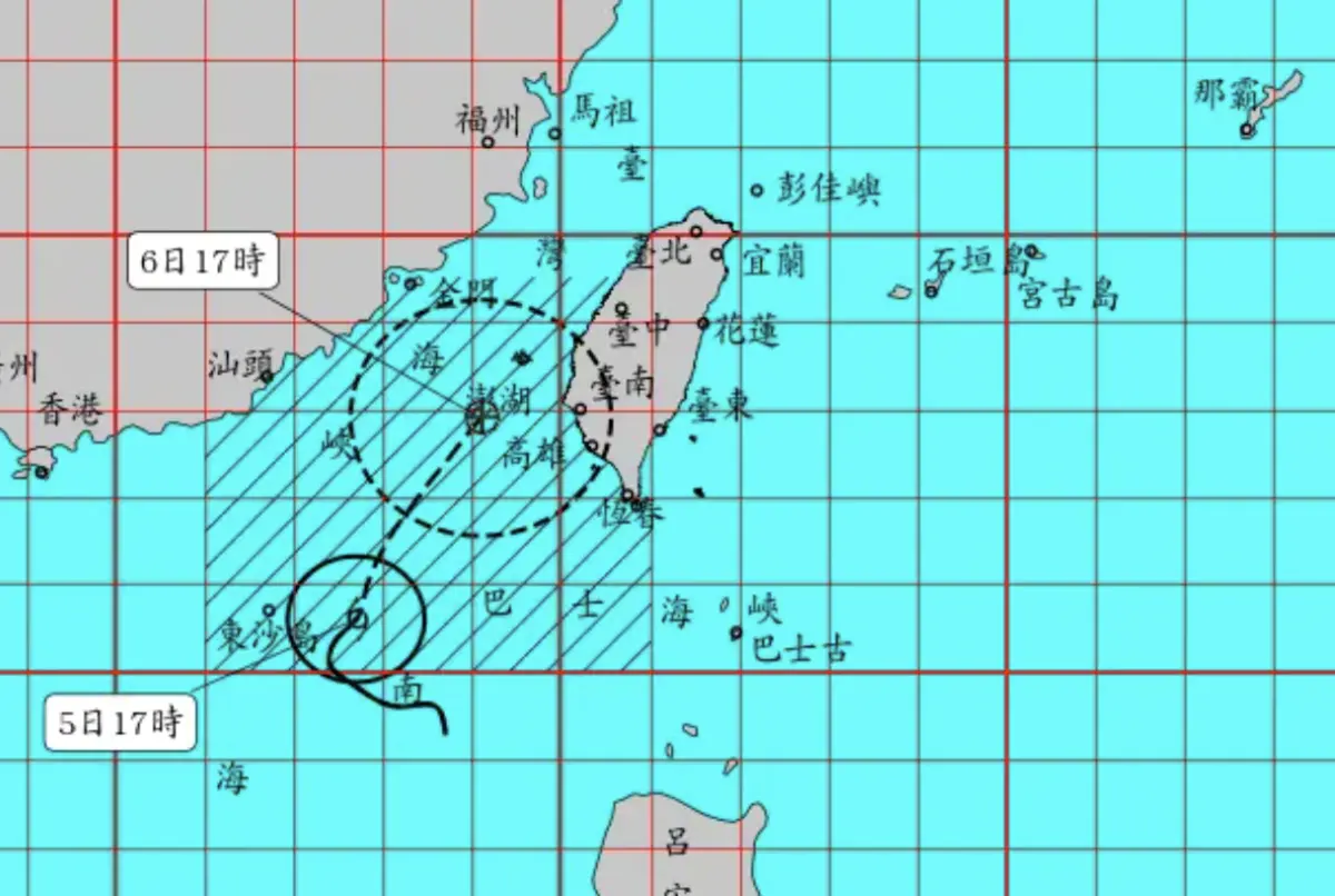 ▲丹娜絲颱風目前持續發布「海上警報」，「陸上警報」預估在今晚8時30分也將發布。（圖／中央氣象署）