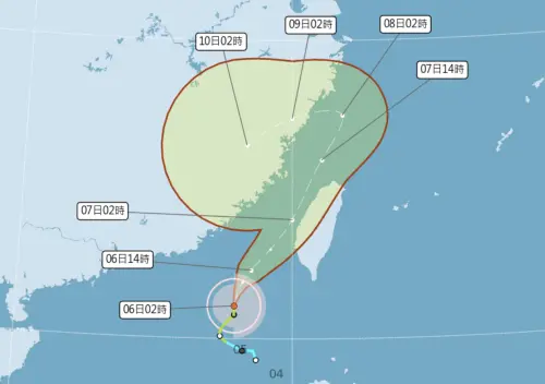 ▲丹娜絲颱風路徑大方向是「北上通過台灣海峽」，週日速度會慢慢加快，並在下午達到強度巔峰。（圖／中央氣象署）