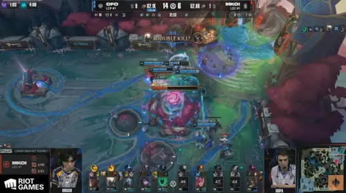 ▲CFO第4局拒絕再讓MKOI表現，下路雙人線選出亞菲利歐搭配瑟雷西，前期就開始壓制克黎思妲、睿娜妲的強打線組合，中期中立物件全拿，終場3：1淘汰MKOI。（圖／取自LoLEsportsTW Youtube頻道）