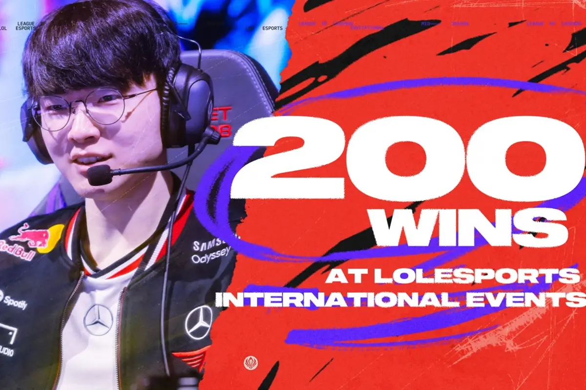 ▲T1明星選手Faker今天率隊擊敗LPL的BLG，也成為《英雄聯盟》歷史上第一位在國際賽事達成200勝的選手。（圖／取自LOL Esports X）