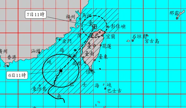 ▲丹娜絲颱風今（6）日上午11時正式增強為「中度颱風」，颱風半徑也來到150公里，全台共20縣市納入陸警範圍。（圖／中央氣象署）