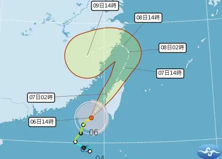 ▲中度颱風丹娜絲暴風圈將接觸高雄、屏東、澎湖、台南等地，明（7）日清晨甚至可能登陸台灣。（圖／中央氣象署）