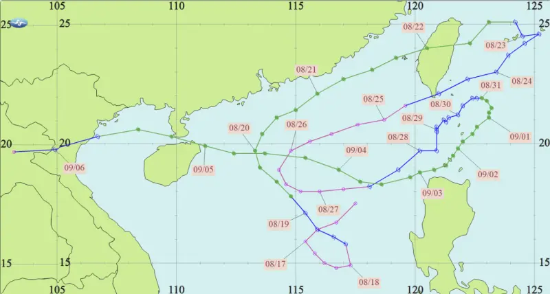 ▲丹娜絲颱風若「從台灣海峽登陸西半部」，將是繼1986年怪颱「韋恩」後，第2個以中颱姿態，在西半部登陸的颱風。（圖／中央氣象署）