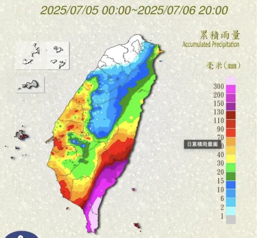 ▲中度颱風丹娜絲替台灣帶來劇烈降雨，尤其南部累積雨勢相當驚人。（圖／中央氣象署）