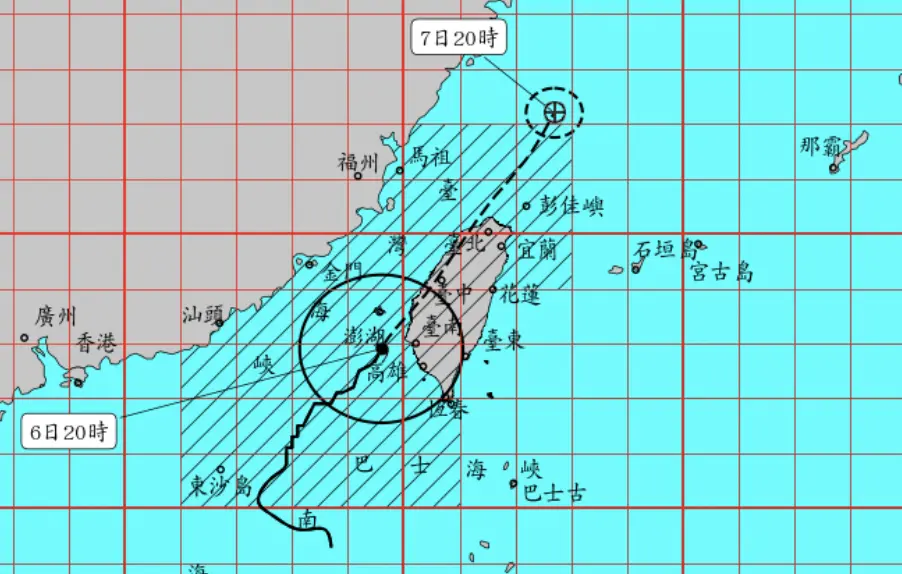 ▲颱風最新預估路徑來看，丹娜絲可能會在今天深夜至明天清晨（7/6至7/7）登陸「雲林、嘉義、台南」一帶。（圖／中央氣象署）