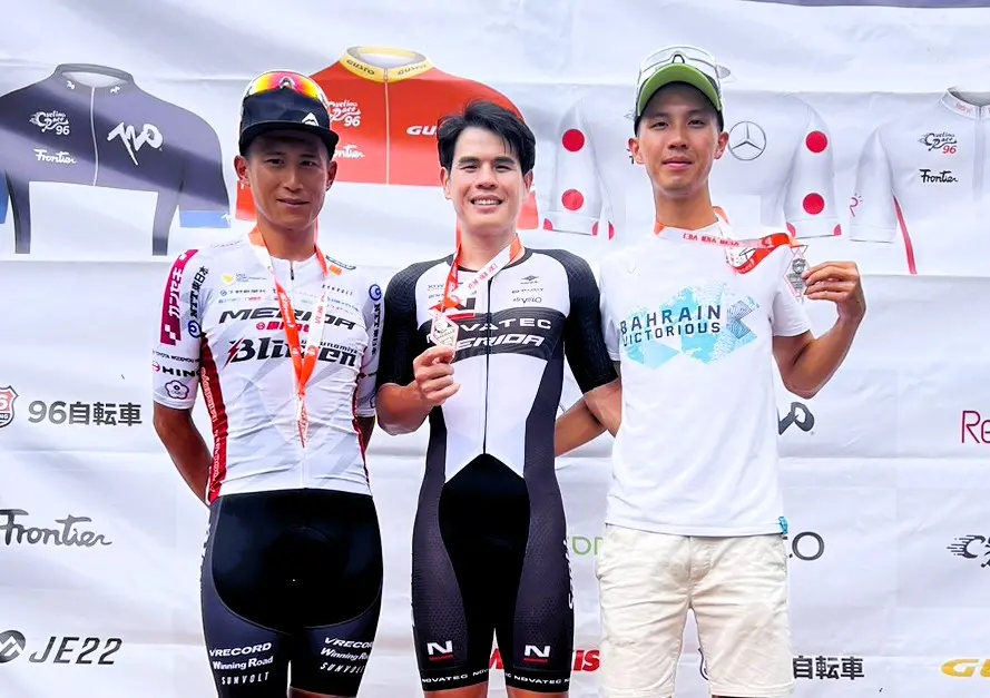 ▲男子菁英組由旅外車手彭源堂(中)單飛奪冠，旅外雙強馮俊凱(左)與杜志濠則分居二、三名。（圖／96聯賽提供）
