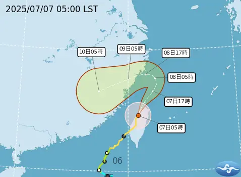 ▲丹娜絲颱風中心登陸「嘉義布袋」，路徑將持續往北移動，替西半部各縣市帶來劇烈降雨。（圖／中央氣象署）