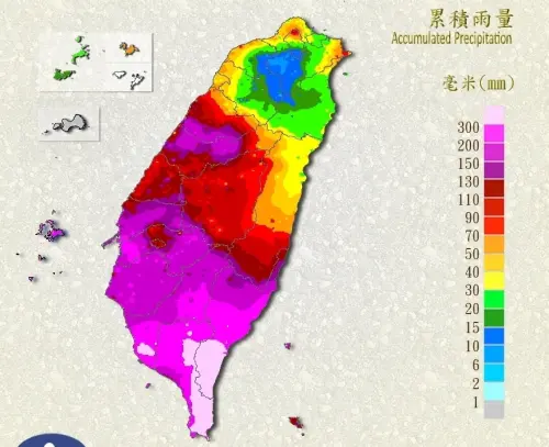 ▲丹娜絲颱風在屏東、台東帶來最巨量雨勢，北上期間中南部也降下豪雨。（圖／中央氣象署）