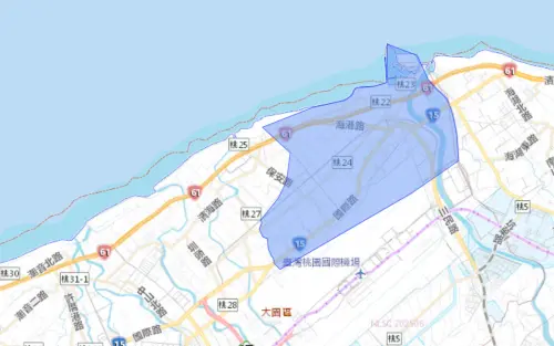 桃園市大園區7月8日停水影響範圍。(圖/自來水公司) ▲桃園市大園區7月8日停水影響範圍。(圖/自來水公司)