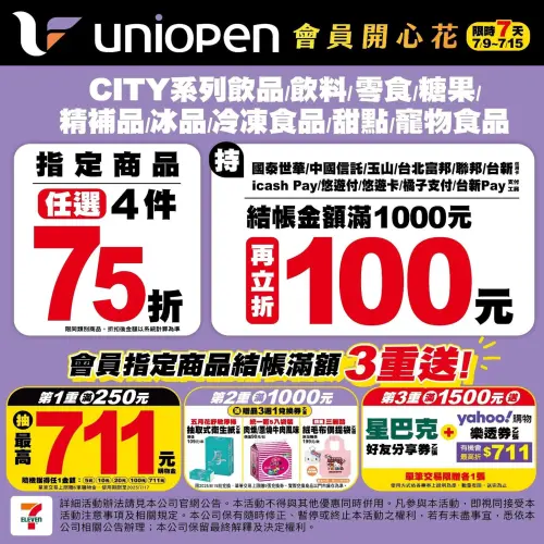 ▲7-11限時結帳滿1000元使用指定支付方式，立刻現折100元。（圖／7-11提供）