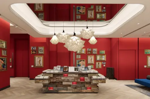 博客來書店主題之一「玲廊滿藝」以書畫相映,打造沈浸式閱覽空間。(圖/統一時代百貨提供) ▲博客來書店主題之一「玲廊滿藝」以書畫相映,打造沈浸式閱覽空間。(圖/統一時代百貨提供)