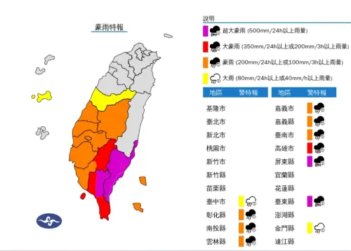 ▲屏東縣、台東縣可能會出現500毫米以上的超大豪雨。（圖／氣象署提供）