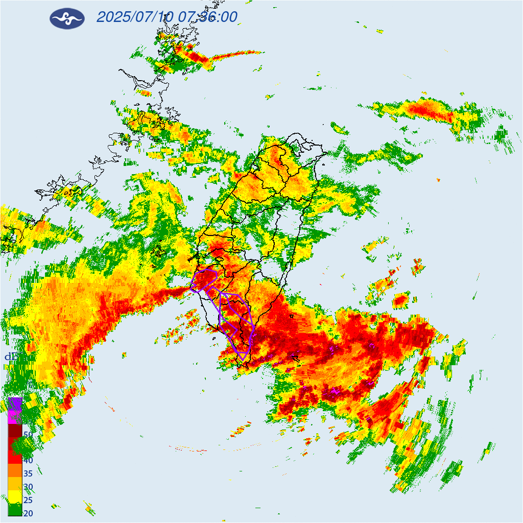 ▲氣象署08:09發布大雷雨即時訊息，警戒區域高雄市、屏東縣、臺東縣。（圖／氣象署提供）