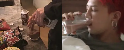 不是珍珠奶茶!GD最愛光泉巧克力牛奶 ▲不是珍珠奶茶!GD最愛光泉巧克力牛奶(圖/BIGBANG YouTube)