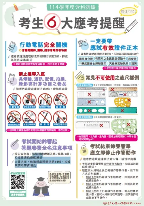 ▲大考中心6大應考提醒。（圖／大考中心提供）