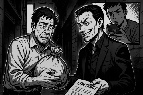 ▲受害者父親擔憂對方會到店內潑油漆、堵人等暴力討債行為，只能把300萬元交給車手，並和對方簽下和解書。（圖／AI生成）