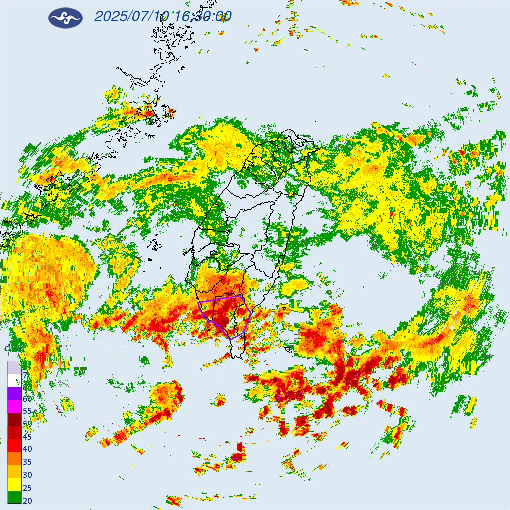 ▲氣象署17:00針對「高雄市、屏東縣、臺東縣」發布大雷雨即時訊息，持續時間至18時30分止。（圖／氣象署提供）