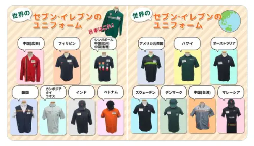 ▲日本7-11近日發文分享世界各地的7-11店員制服，其中輪到台灣時，一旁的國家名稱卻是標註「中國（台灣）」。（圖／取自X@7andi_jp_pr）