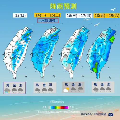 ▲下週五、下週六（18日、19日）風向轉吹偏東風，且菲律賓東方海面低壓帶有熱帶擾動生成訊號。（圖／中央氣象署提供）