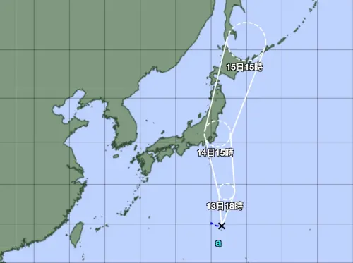 ▲熱帶性低氣壓TD07，向東北進行，預估下週一開始影響日本關東地區。（圖／取自日本氣象廳）