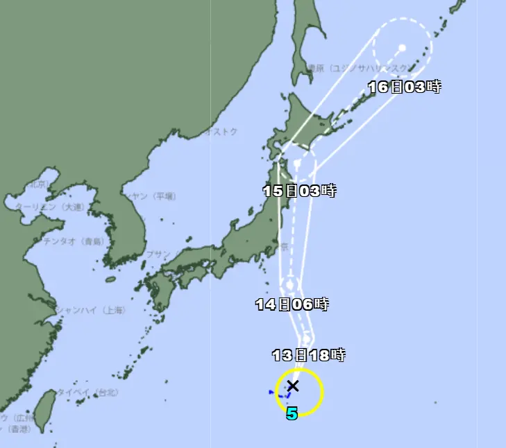 ▲第5號颱風「百合」（NARI）13日凌晨在日本南方生成，預計14日將登陸日本東部。（圖／翻攝自日本氣象廳）