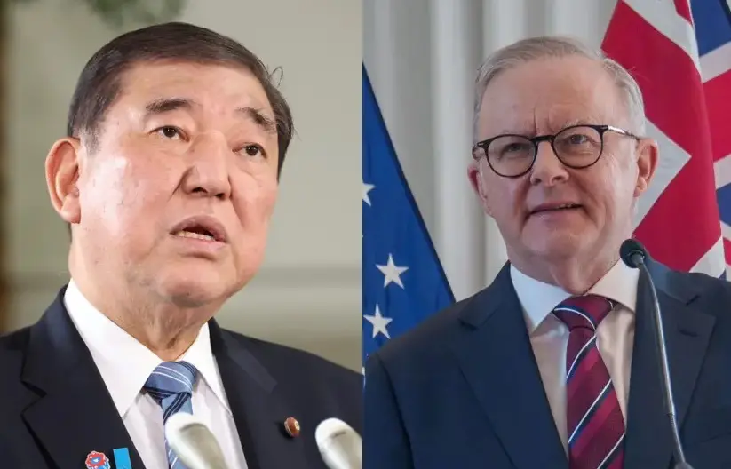▲日本首相石破茂（左）、澳洲總理艾班尼斯（Anthony Albanese,右）。合成圖（圖／美聯社／達志影像、X@AlboMP）