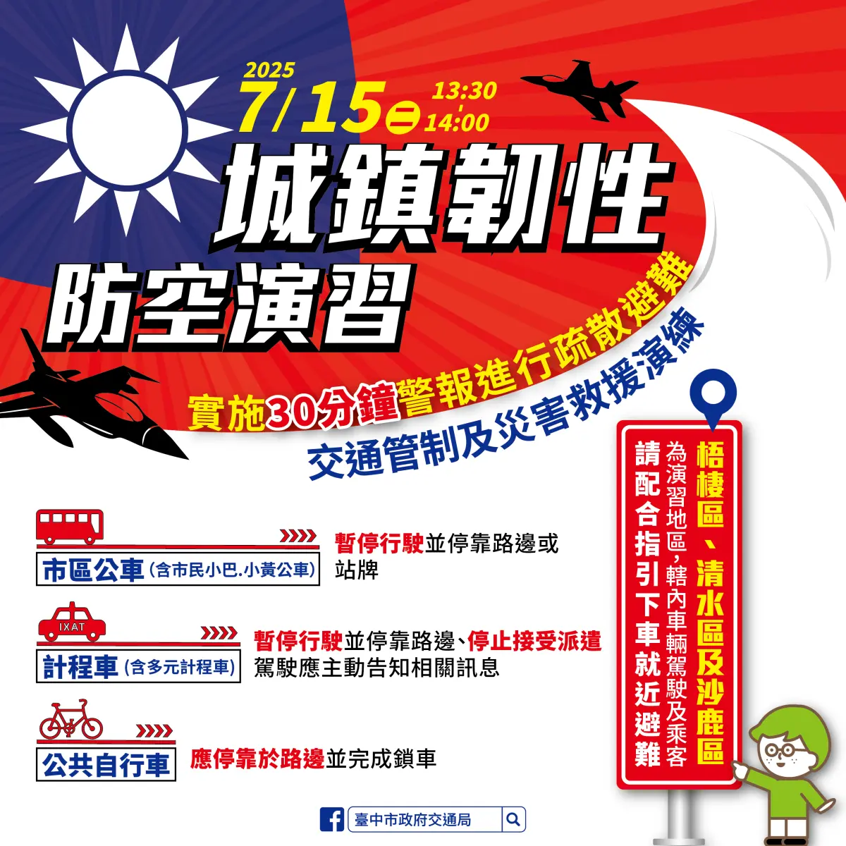 ▲2025城鎮韌性演習公共運輸管制資訊(圖／交通局提供2025.7.13)