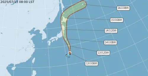 百合颱風13日清晨生成,路徑將向北前進,侵襲日本關東、東北、北海道。(圖/中央氣象署) ▲百合颱風13日清晨生成,路徑將向北前進,侵襲日本關東、東北、北海道。(圖/中央氣象署)