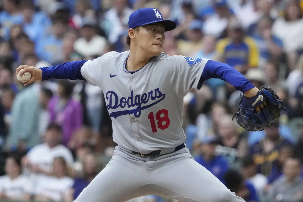 ▲山本由伸繳出7局無失分好投，卻因Tanner Scott救援失守錯失勝投，道奇延長賽5：2險勝巨人，帶著勝利結束上半季。（圖／路透／達志影像）	