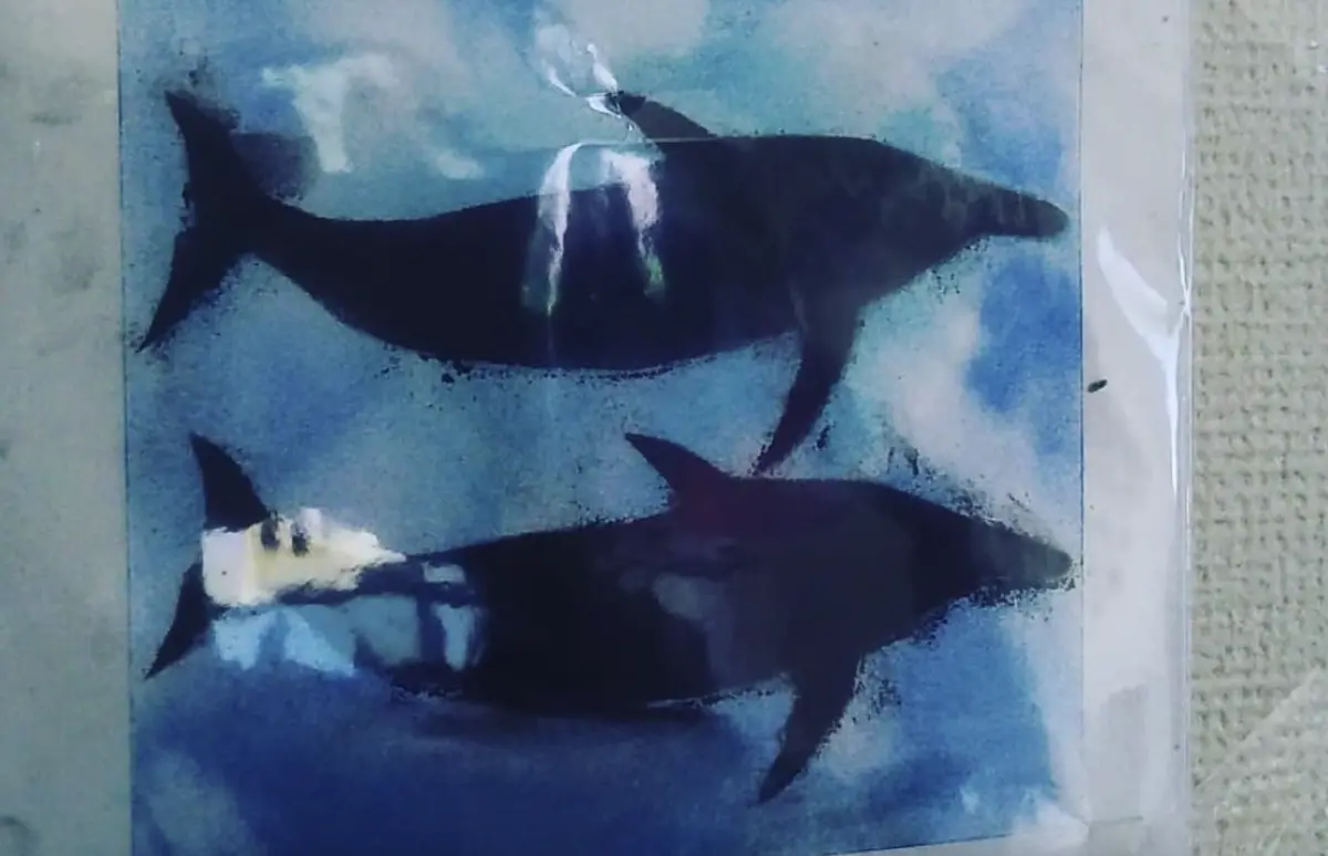 ▲日本一名小一女童畫出一幅「黑色海豚」粉彩畫，卻因不夠真實被老師退件，女童母親選擇支持孩子的想法，並把作品分享在社群平台，短時間內引發上千人共鳴。（圖／取自Threads@ikefujinouen_c.lover）