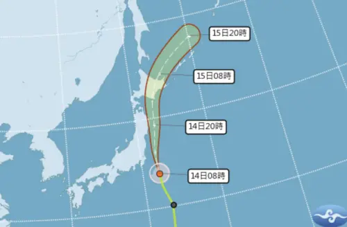 ▲百合颱風路徑往日本移動，今明兩天影響最劇烈。（圖／中央氣象署）