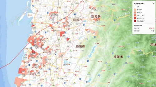 ▲截至7月14日下午3時40分，仍有逾4千戶處於停電第9天。（圖／台電停電統計地圖）