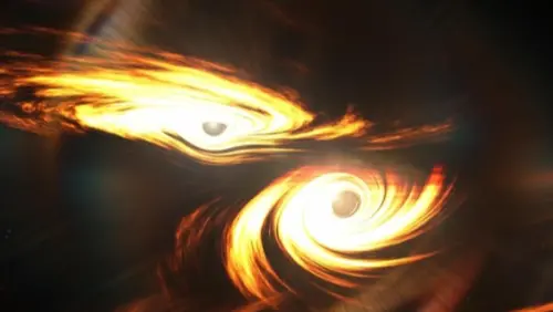 黑洞相撞模擬示意圖。(圖/LIGO官網) ▲黑洞相撞模擬示意圖。(圖/LIGO官網)