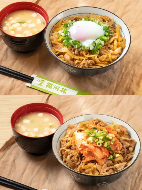 ▲三商鮮五丼7月暑假「牛丼週」優惠，「招牌牛丼99元」，「韓式泡菜牛丼」、「半熟蛋蔥香牛丼」特價119元。（圖／三商餐飲提供）