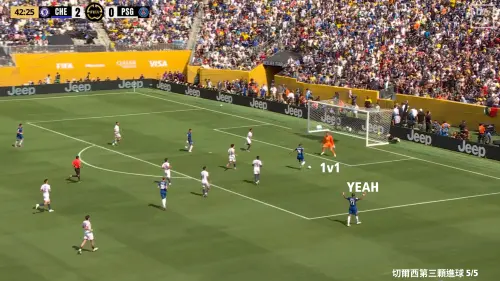 ▲Nuno Mendes這個點得要面對同一側的2打1：盤帶持球的Palmer和左邊可以沉底傳中的Gusto。Palmer長途跋涉，直塞交給始終站在兩名中後衛之間、往Boraldo身後移動的Joao Pedro，單刀練習，3-0。（圖／徐有辰提供）