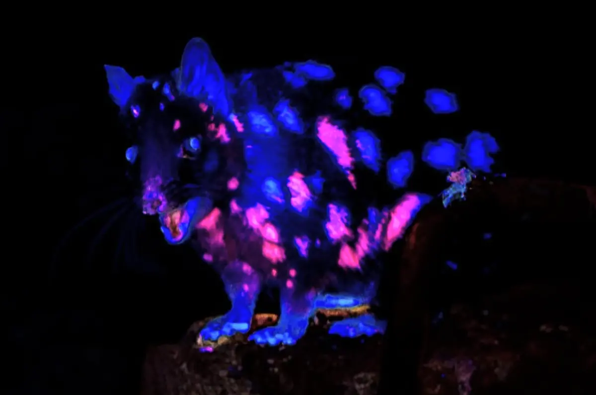 ▲一名野生動物攝影師在露營時巧遇一群宛如精靈的小生物，牠們體型如家貓，夜裡卻會發出夢幻般的光芒，這些神秘生物名為「東部鼬袋鼠（Eastern Quoll）」。（圖／翻攝自IG＠benjaminalldridge）