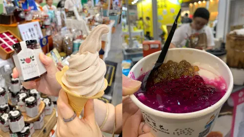 ▲▲網友分享去年台灣美食展現場美食，玫瑰霜淇淋與火龍果豆花，成為熱門話題之一。（圖／Dcard）