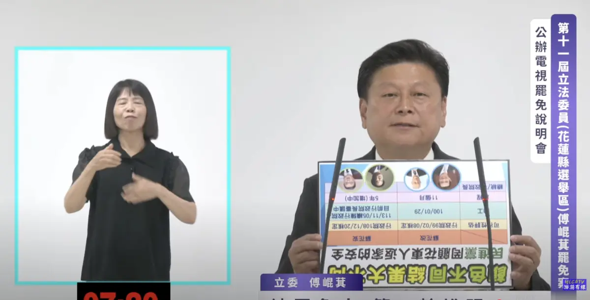 ▲傅崐萁赴公辦電視說明會，過程中一度拿反手板。（圖／翻攝自洄瀾有線電視YT）