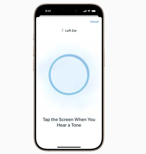 ▲ AirPods Pro 2 透過軟體升級，加入「臨床級聽力測試」與「非處方助聽功能」，讓用戶可在家自行測試聽力，僅需 5 分鐘，即可建立專屬聽力檔案。（圖／翻攝官網）