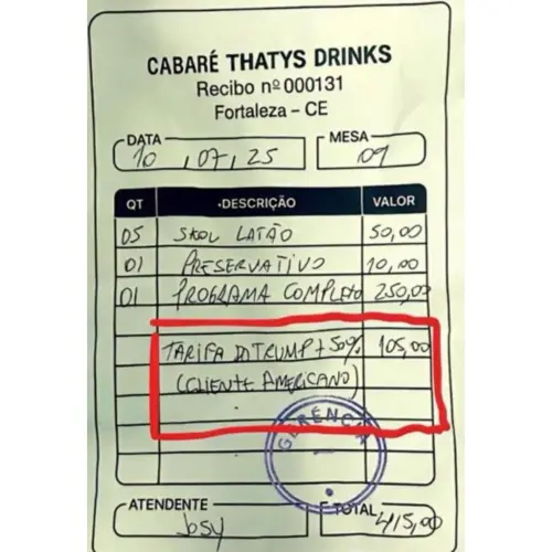 巴西情趣酒吧對美國客人徵收50%「川普稅」。(圖/翻攝自X) ▲巴西情趣酒吧對美國客人徵收50%「川普稅」。(圖/翻攝自X)