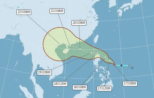 薇帕颱風生成後,預計最接近台灣的時段是「週五晚間至週日上半天」。(圖/中央氣象署) ▲薇帕颱風生成後,預計最接近台灣的時段是「週五晚間至週日上半天」。(圖/中央氣象署)
