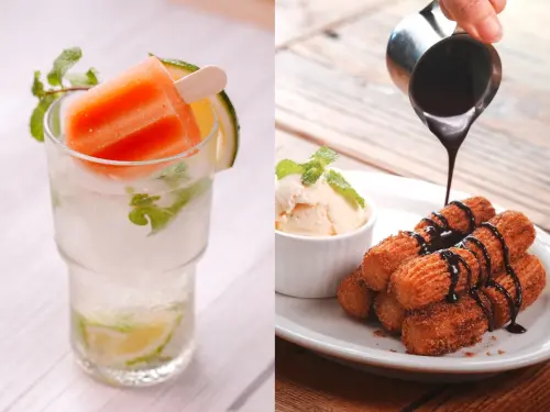 ▲左起：「Chill西 Mojito」、「肉桂吉拿疊疊樂」。（圖／樂子the Diner提供）