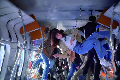 ▲《全知讀者視角》在地鐵車廂180度翻轉的動作場景中,團隊特別設計可以90度旋轉的萬向架,只為逼真呈現列車脫軌、撞擊與損壞的瞬間,圖為蔡秀彬。(圖/采昌) ▲《全知讀者視角》在地鐵車廂180度翻轉的動作場景中,團隊特別設計可以90度旋轉的萬向架,只為逼真呈現列車脫軌、撞擊與損壞的瞬間,圖為蔡秀彬。(圖/采昌)