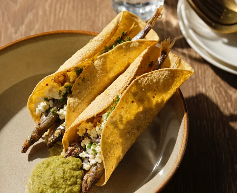 ▲拉丁美洲料理新餐廳開幕，NÓMADA由從小移居智利的主廚Nick設立，端出的菜色除了圖中的墨西哥塔可之外，還有經典燉肉、哥倫比亞雞湯、烤玉米、烤雞翅等。（圖／NÓMADA提供）