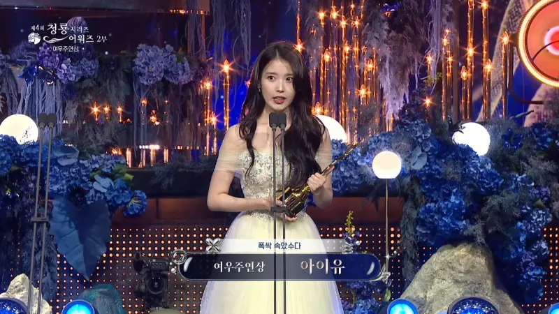 ▲IU（李知恩）以《苦盡柑來遇見你》拿下第4屆《青龍系列大獎》的「最佳女主角」封視后。（圖／chzzk）