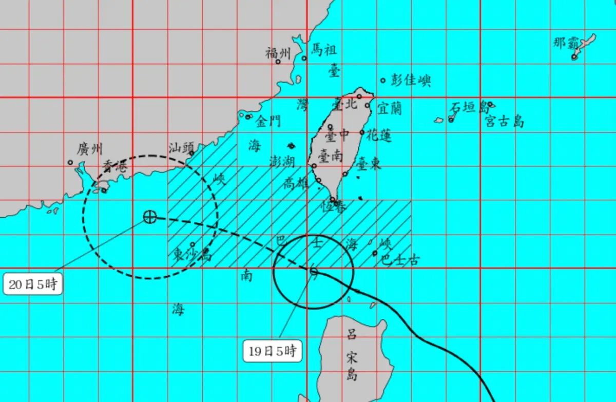 ▲薇帕颱風今天依舊持續影響台灣天氣，清晨已經通過巴士海峽，進入南海。（圖/中央氣象署）