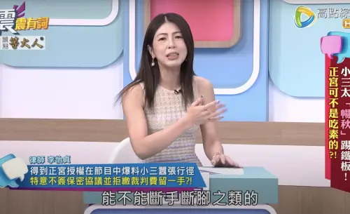 ▲律師李怡貞驚曝「啦啦隊小三」介入富商婚姻，手段很囂張，正宮的爸爸氣到每次開庭都問她，能不能找人去斷手斷腳之類的問題，怒火難消。（圖／摘自高點電視YouTube）